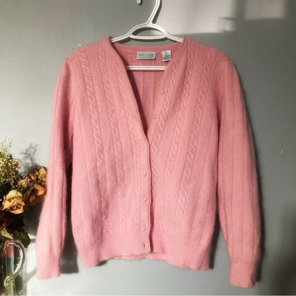 Vintage Angora and lambswool Fuzzy Baby Pink grandma sweater